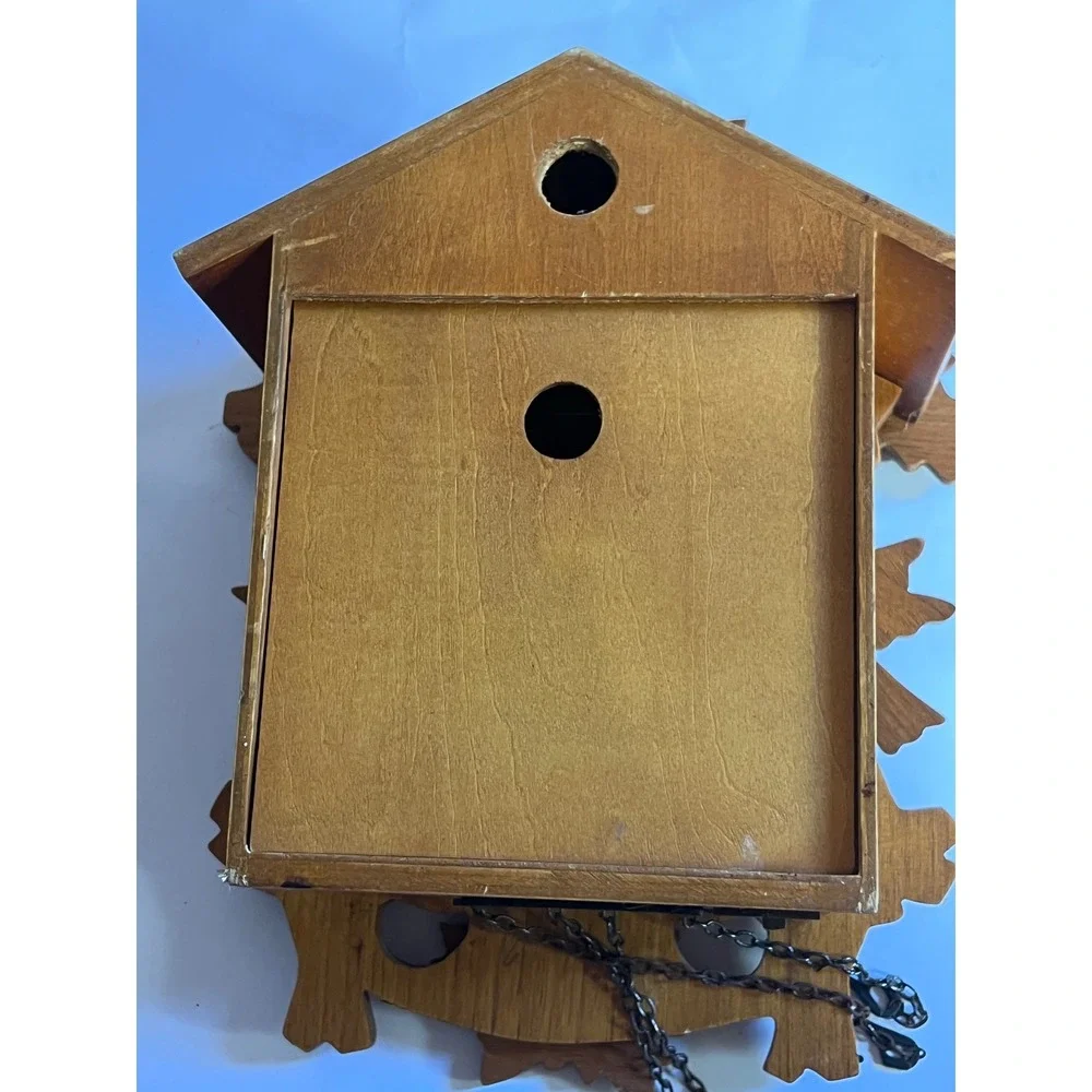 The Time Co Vintage Wooden Cuckoo Clock Carved Bird Leaf Black Forest Style